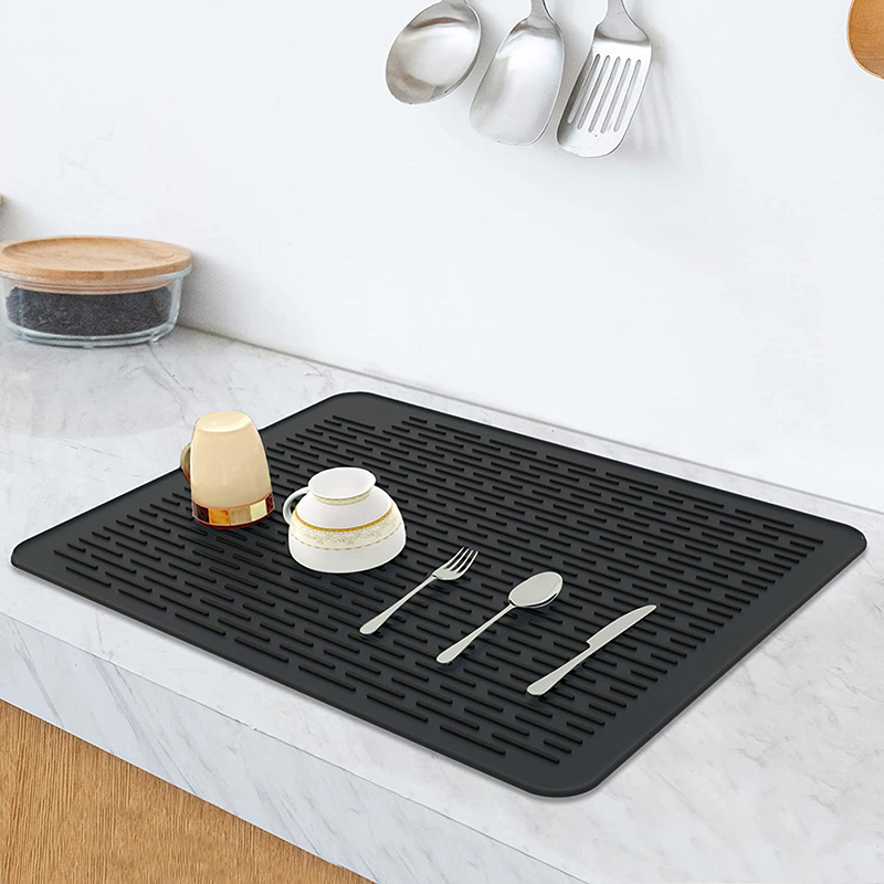 Tapis de séchage à vaisselle, grand tapis de draineur à plat pour comptoir de cuisine, tapis d\'évier en silicone sans glissement